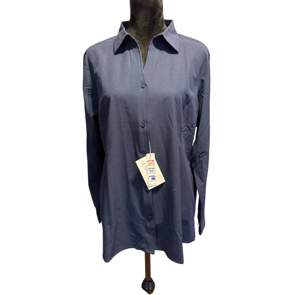 Ultraclub Ladies Navy Long Sleeve Button-Up Shirt XL Business Casual Office  NWT